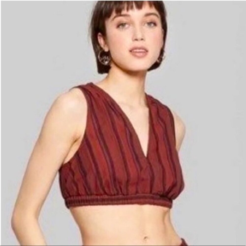 Wild Fable womens cropped striped tie back top size large